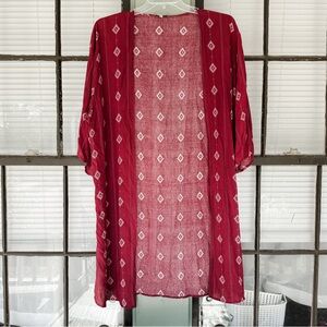 Women’s Boho Geometric Faded Maroon Burgundy Red Kimono Hippie Bohemian Teacher